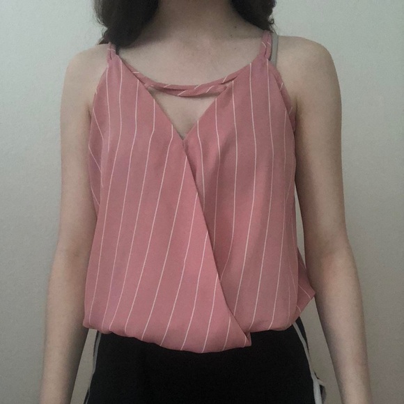 Light Pink Tank Top Blouse With Thin White Stripes - Picture 2 of 4